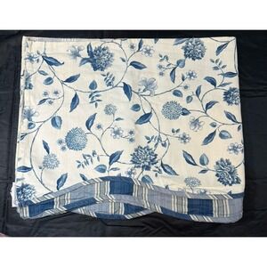Vintage Williamsburg Blue White Floral Stripe Valance Rod Pocket Scalloped Edge